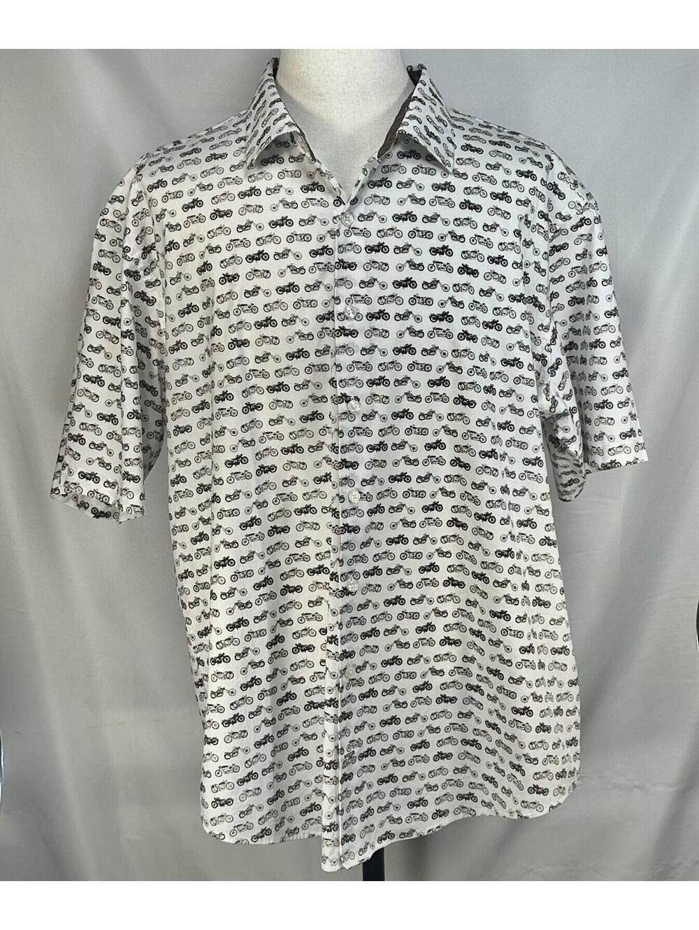 Paulo Solari Motorcycle Print SS Button Up White Mens 3X
